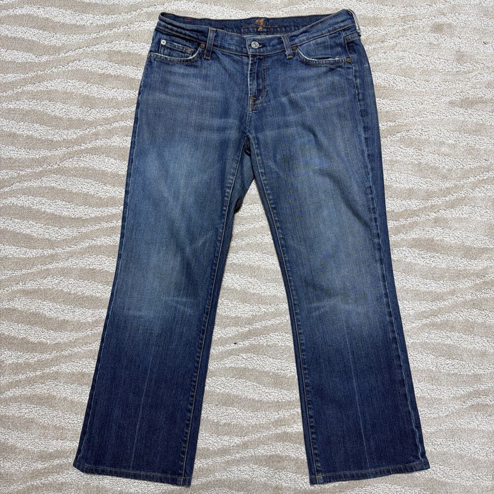 Y2K 7 For All Mankind Women's Bootcut Jeans Blue Yellow Emb Size 30 X 27